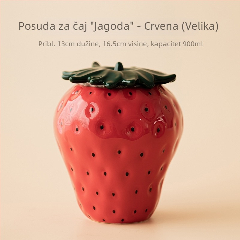 Keramička čajna posuda s motivom jagoda — zatvoren spremnik za čaj, kućni dekor i pribor za čajnu set
