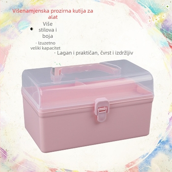 PP plastična višenamjenska kutija za manikuru i njegu kose, umjetničke potrepštine i lijekove — dvostruki sloj, prijenosna kutija