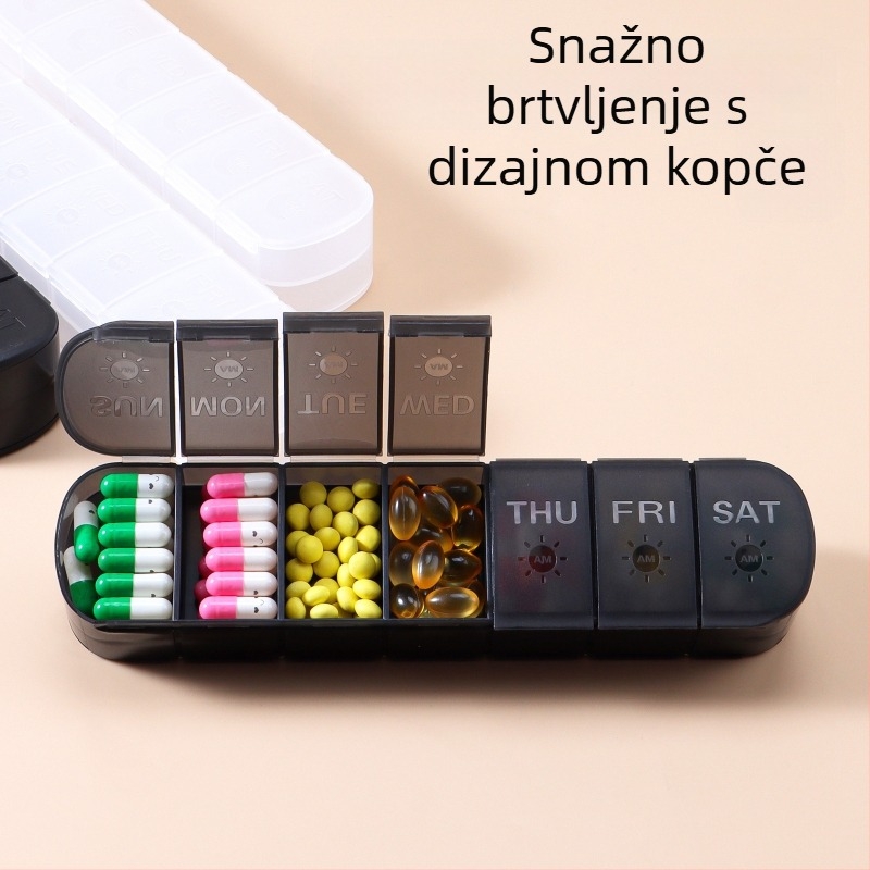Kućna prenosna kutija za lijekove s 14 odjeljaka, plastična s poklopcem