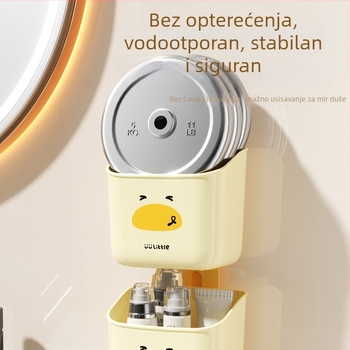 Kupaonski organizator s vakuumskim držačem, crtani dizajn, zidni bez bušenja, za kozmetiku i higijenske potrepštine, PP plast