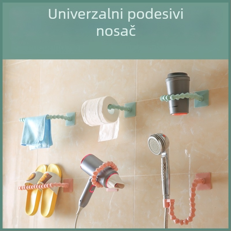 Bez bušenja, višenamjenski prilagodljivi držač za tuš i kupaonski organizator — držač za ručnike, sušilica za kosu, papuče i držač za papirnate ručnike