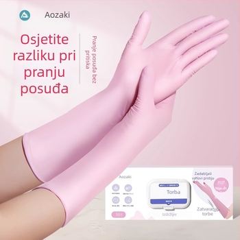 Nitrilne kućanske rukavice za pranje suđa, otporne na vodu, jednokratne, prehrambene kvalitete, s produženom duljinom