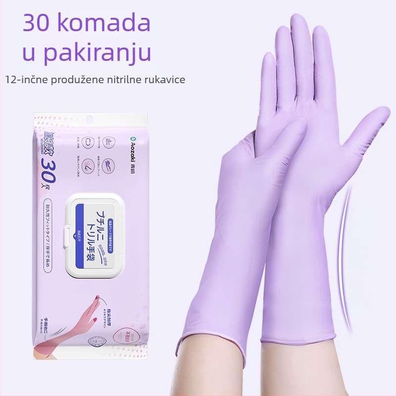 Nitrilne kućanske rukavice za pranje suđa, otporne na vodu, jednokratne, prehrambene kvalitete, s produženom duljinom