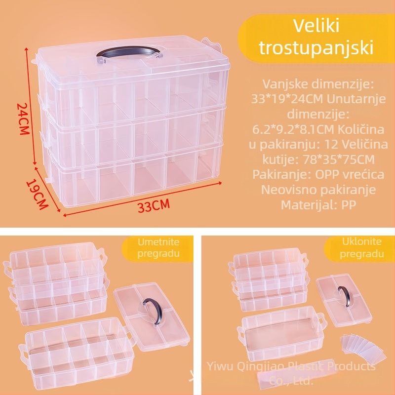 Višeslojna plastična kutija za pohranu dječjih igračaka, s prozirnim poklopcem