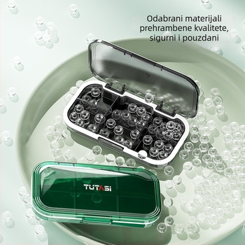 Prijenosna kutija za tablete s podijeljenim pretincima, kompaktno skladište za lijekove, sedmodnevni kapacitet, otporna na vlagu.