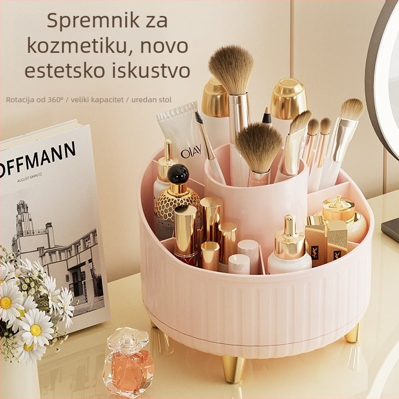 Okretni stolni organizator kozmetike za ruževe i šminku, s odjeljcima i zaštitom od prašine, velikim kapacitetom
