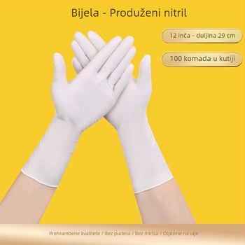 Jednokratne nitrilne rukavice, 12 inča, bijele, produžene i deblje, bez praška, otporne na ulje i vodu, otporne na kiseline i lužine, visoko elastične