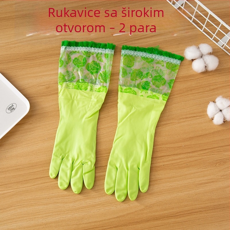 Ženske rukavice za kuhinju od latexa s manžetom - protuklizne, vodootporne, produžene, podstavljene fleecem za čišćenje, pranje suđa i kućanske poslove