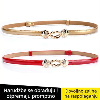 Ženski uski kožni kaiš od prave kože, dekorativni pojas za struk u korejskom stilu, 100 cm, dvostruka goveđa koža, kopča od legure