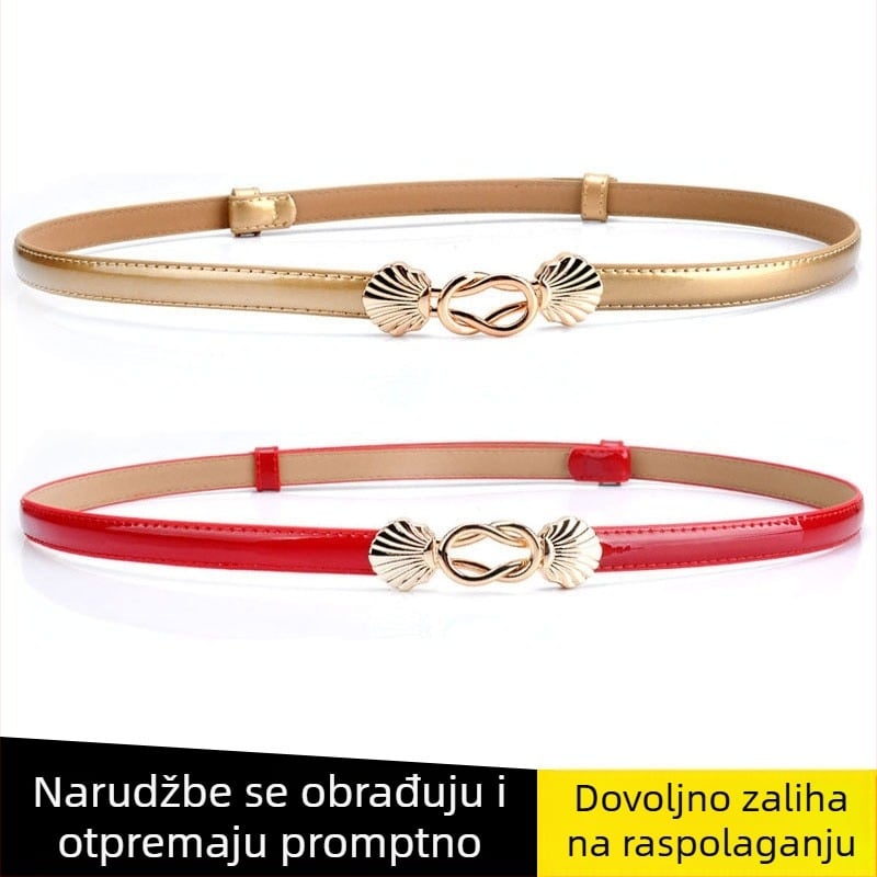 Ženski uski kožni kaiš od prave kože, dekorativni pojas za struk u korejskom stilu, 100 cm, dvostruka goveđa koža, kopča od legure