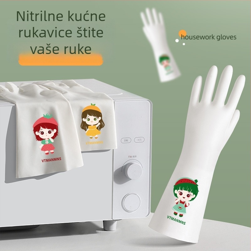 Ženske nitrilne rukavice za pranje posuđa, izdržljive vodootporne kuhinjske rukavice, debele za čišćenje