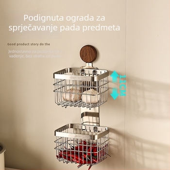 Zidna košarica za kuhinju od orašćevog drveta – za luk, đumbir i češnjak, bez bušenja – višenamjenski organizator povrća i voća