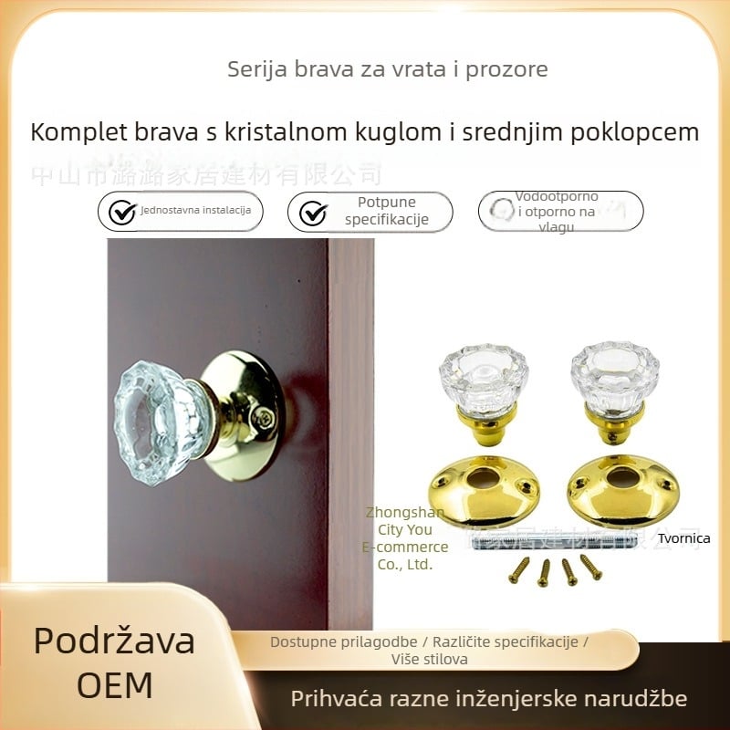 Drška za vrata od kristalnog stakla – unutarnja upotreba, vintage dizajn, lagani luksuz za staklena klizna vrata