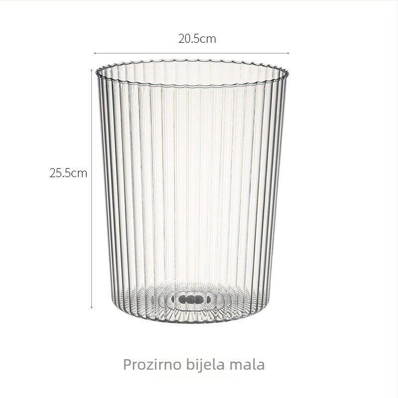 Prozirni koš za smeće bez poklopca, INS stil, velik kapacitet, okrugli otvor, kreativan dizajn sa stlačnim prstenom, pogodan za spavaću sobu i dnevni boravak, čvrsta plastika.