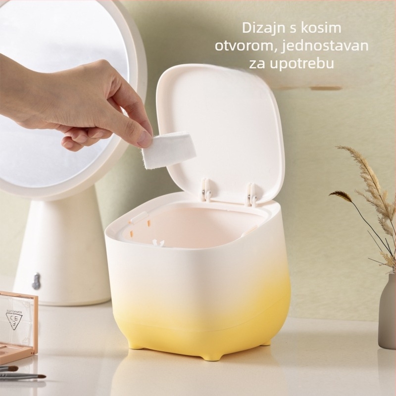 Mini stolni koš s poklopcem, kvadratni dvoetažni dizajn, za ured i dom, sladak kreativni stil