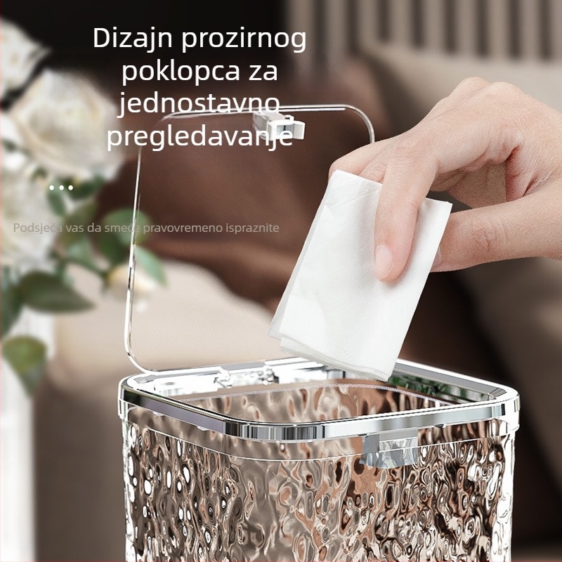 Novi stolni koš za otpad s poklopcem, tekstura vodnih valova, kvadratnog oblika, plastični, kapacitet do 4 l, za dnevni boravak, ured i spavaću sobu