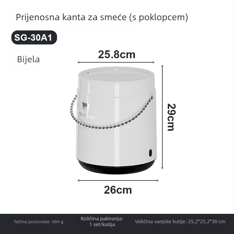 Smeće s poklopcem, američki stil mid-century, prijenosni za kućnu upotrebu — dnevni boravak, kuhinja, kupaonica, plastika, 12 L