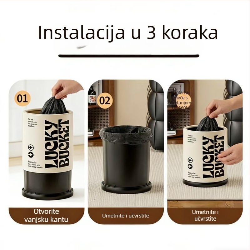 Koš za otpad za dnevni boravak s poklopcem, cilindrični plastični koš s kotačićima, kapacitet 12 L i više