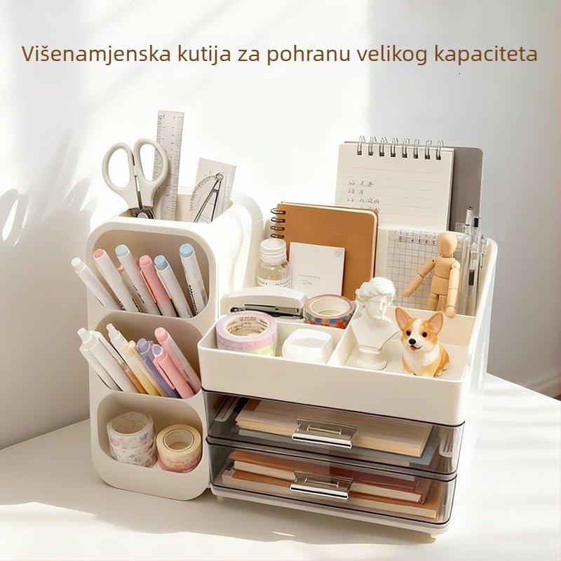 Stolni organizator s ladicom za kancelarijske potrepštine, velike kapacitete, višenamjenski držač za olovke