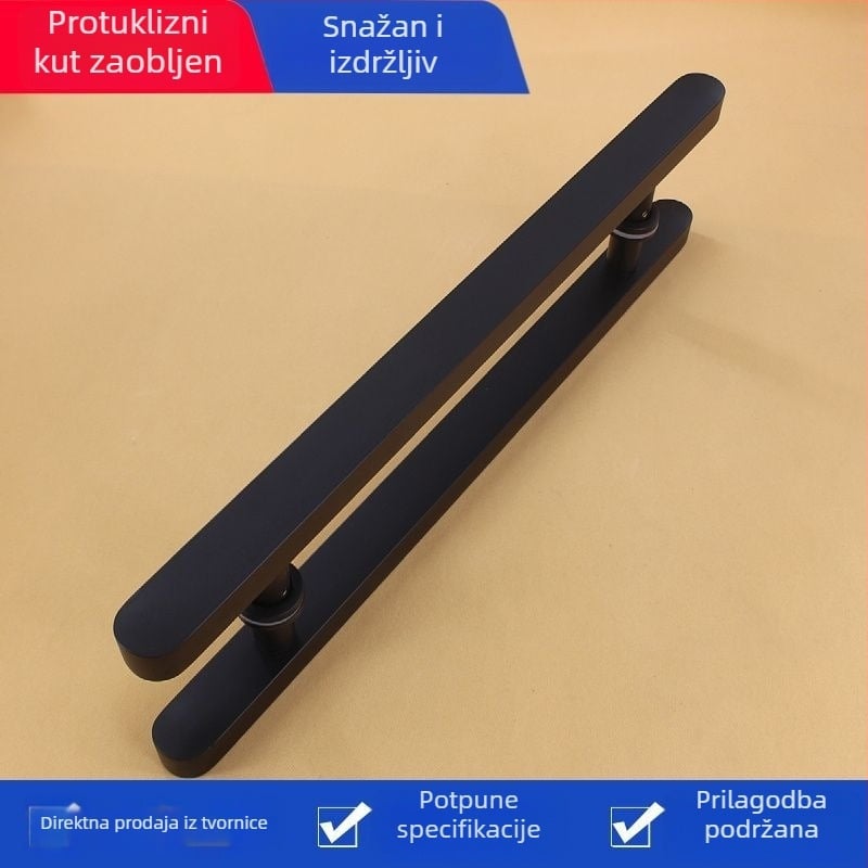 Nerđajući čelične kvake za vrata za staklena i drvena vrata, otporne na sudare, kvadratni cijev s okruglom glavom, crna, otporna na otiske prstiju, za klizna vrata, moderan minimalistički stil