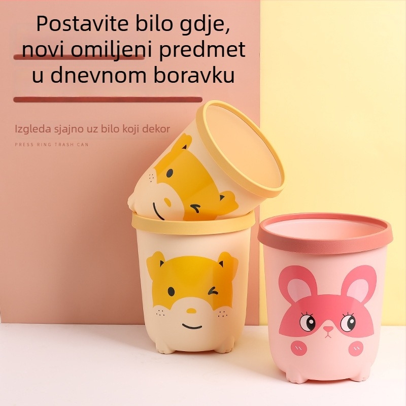 Nordijskog stila kanta za otpad bez poklopca, plastična, 10 L, cilindričnog oblika, za kućnu upotrebu: dnevni boravak, spavaća soba, kuhinja i kupaonica.