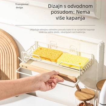 Dvostruki zidni stalak za ocjeđivanje sudopera, bez bušenja, kuhinjski organizator za sunđer i krpe