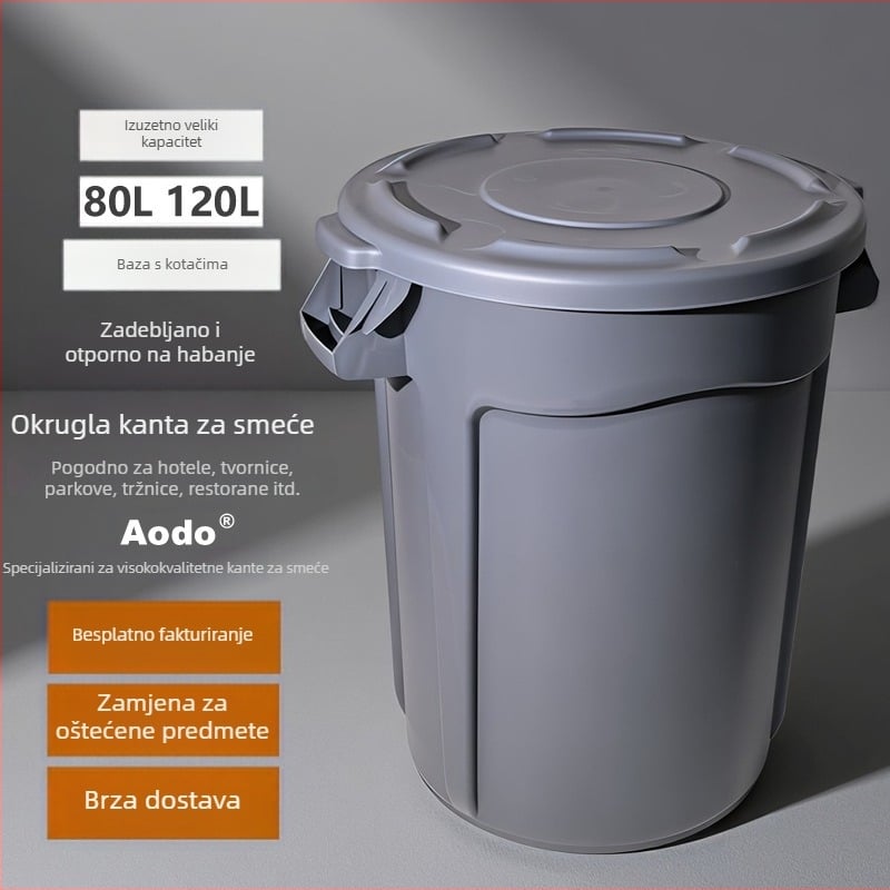 Aodo velika okrugla kanta za smeće s poklopcem i kotačićima, plastični spremnik za pohranu vode s izuzetno velikim kapacitetom za ugostiteljstvo, kuhinju, vanjske prostore i komercijalnu upotrebu