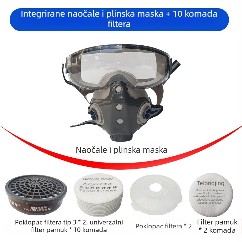 Integrirana maska za disanje sa zaštitnim naočalama, za prskanje boje, pesticides i kemikalije, formaldehid i poliranje