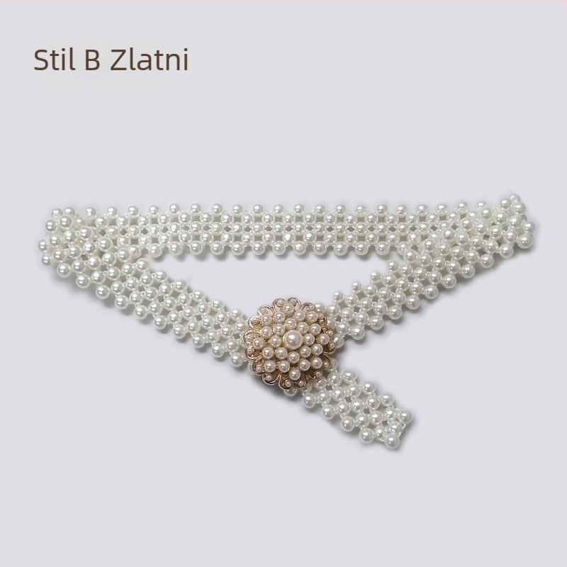 Ženski pojas s perlama, jednostavan i elegantan dodatak haljine i suknje, elastičan lanac, širina 2–4 cm