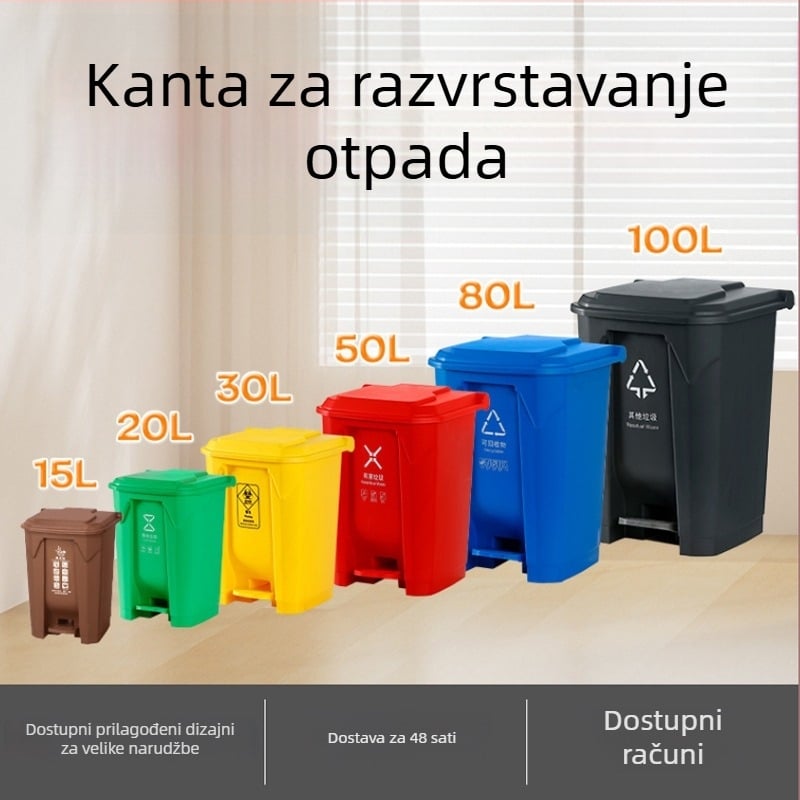 Višebojni vanjski pedalni kanta za otpad s poklopcem, velika kapaciteta, za kućnu i zajedničku upotrebu, pogodna za komercijalne prostore