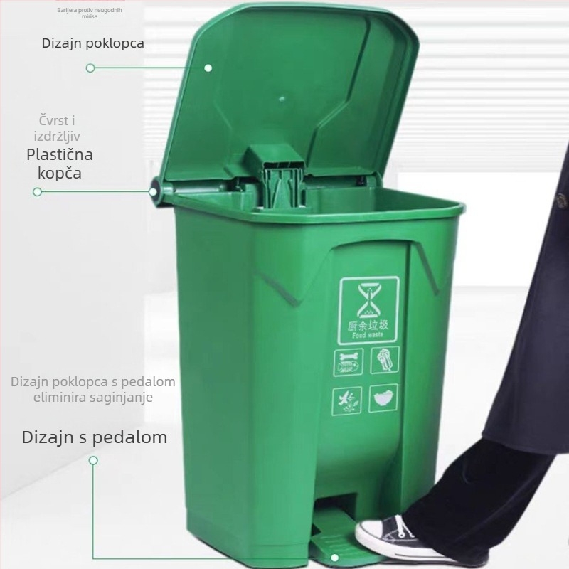 Višebojni vanjski pedalni kanta za otpad s poklopcem, velika kapaciteta, za kućnu i zajedničku upotrebu, pogodna za komercijalne prostore
