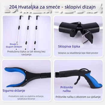 204 Trosegmentna hvataljka za otpad s produženim držačem, za sanitarne radnike, ergonomski dizajn