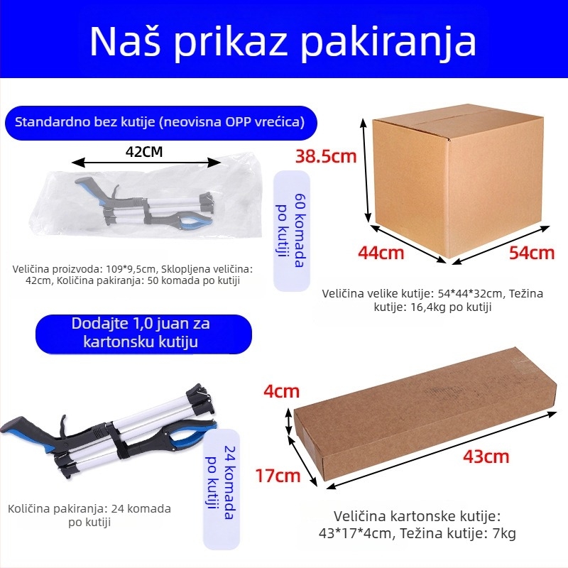 204 Trosegmentna hvataljka za otpad s produženim držačem, za sanitarne radnike, ergonomski dizajn