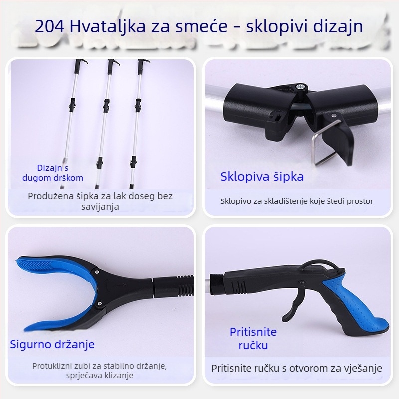 204 Trosegmentna hvataljka za otpad s produženim držačem, za sanitarne radnike, ergonomski dizajn