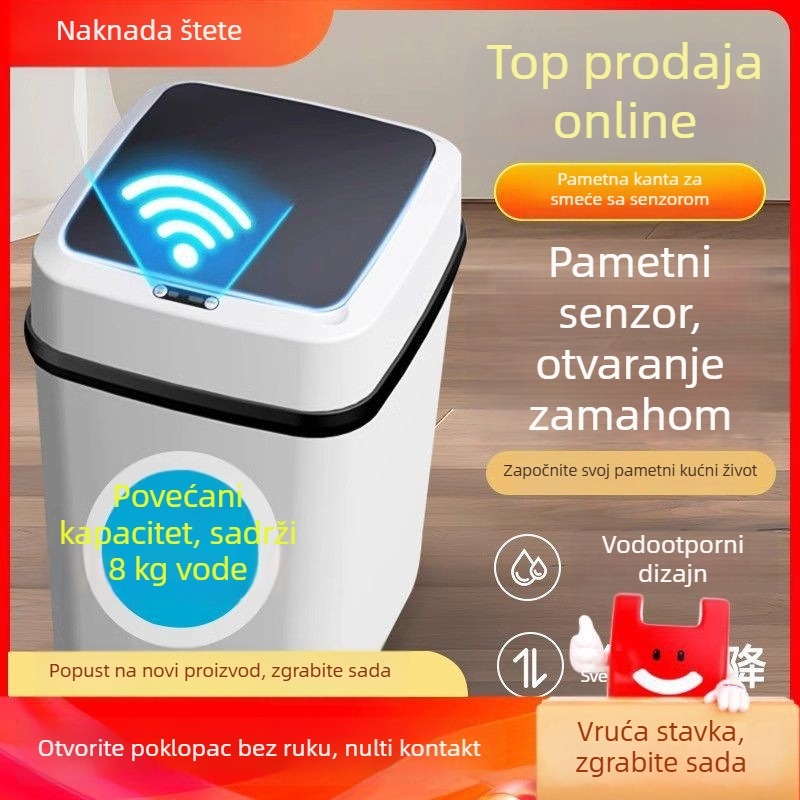 Pametni senzor kanta za smeće s poklopcem, za kućnu upotrebu – s dezodoransom, pogodna za spavaću sobu, kupaonicu i dnevni boravak