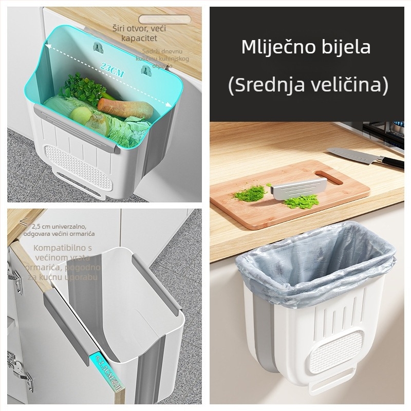 Sklopivi zidni kuhinjski kanta za otpad, plastična, kvadratnog oblika, bez poklopca, kapacitet do 4 l, za kućanstvo