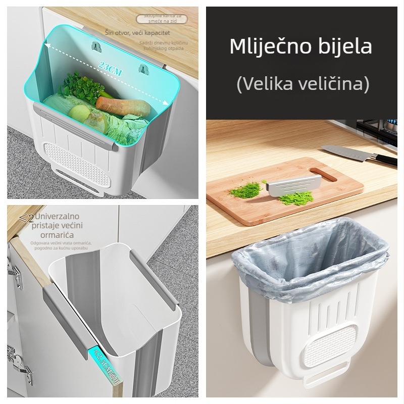 Sklopivi zidni kuhinjski kanta za otpad, plastična, kvadratnog oblika, bez poklopca, kapacitet do 4 l, za kućanstvo