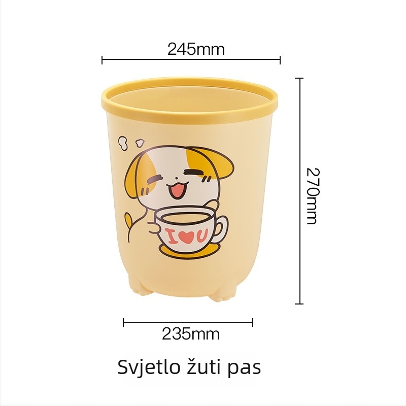 Plastična kanta za otpad s crtić dizajnom, 8 L, cilindričnog oblika, bez poklopca, za kućnu upotrebu – dnevni boravak ili spavaća soba