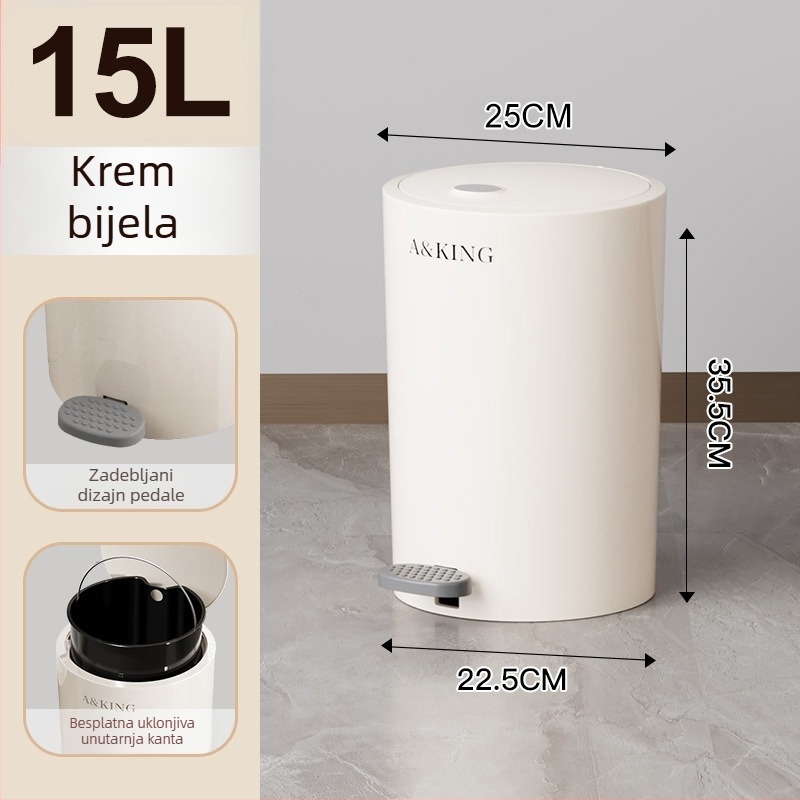 Krem boje kućni otpadni kanta s pedalom i poklopcem, 10 L, za dnevni boravak, kuhinju i kupaonicu