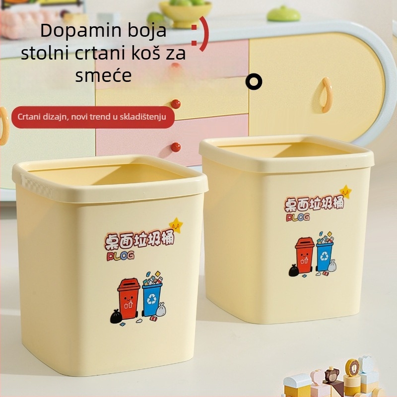 Stolni četvrtasti plastični koš za otpad bez poklopca, za sortiranje, s kompresijskim prstenom, mini kantu za otpad u dnevnom boravku