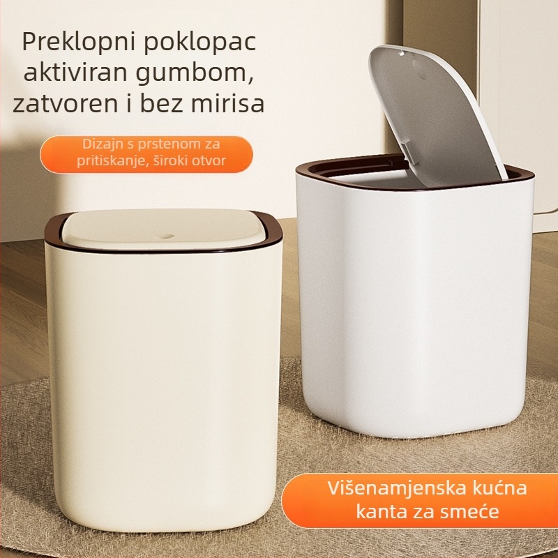 Kućni plastični koš za otpad s pritiskom, velikog kapaciteta, 12 L ili više, za kuhinju, dnevni boravak i kupaonu, s poklopcem