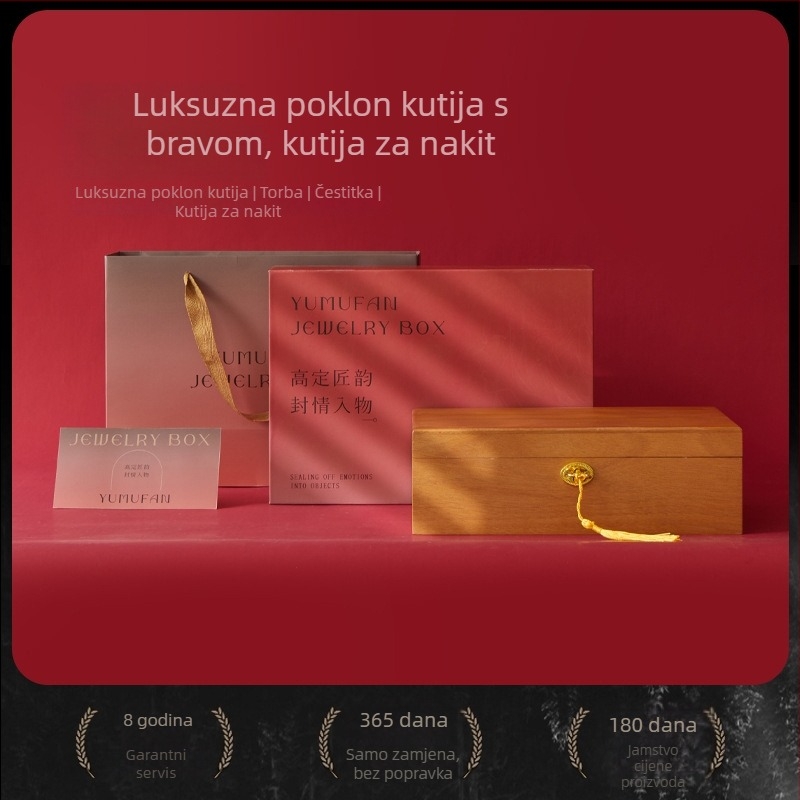 Masivna drvena kutija za nakit sa zaključavanjem, višeslojna kutija za pohranu lančića, prstena i naušnica