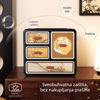 Vintage kutija za pohranu s ladicama – višeslojni stolni organizator za kozmetiku i grickalice, za studentsku sobu