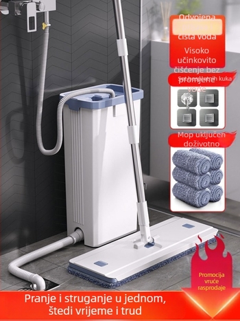 2026 Kućni plosnati mop za mokro i suho čišćenje, bez dodirivanja rukama, mikrovlakana, teleskopska duljina 125 cm, glava 33×12 cm, nehrđajući čelik, za skladištenje