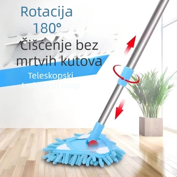 Univerzalni trokutasti mop za čišćenje zidova, plafona, kuhinje i prozora – Chenille mop s nehrđajućim držalom, teleskopka dužina 80–100 cm