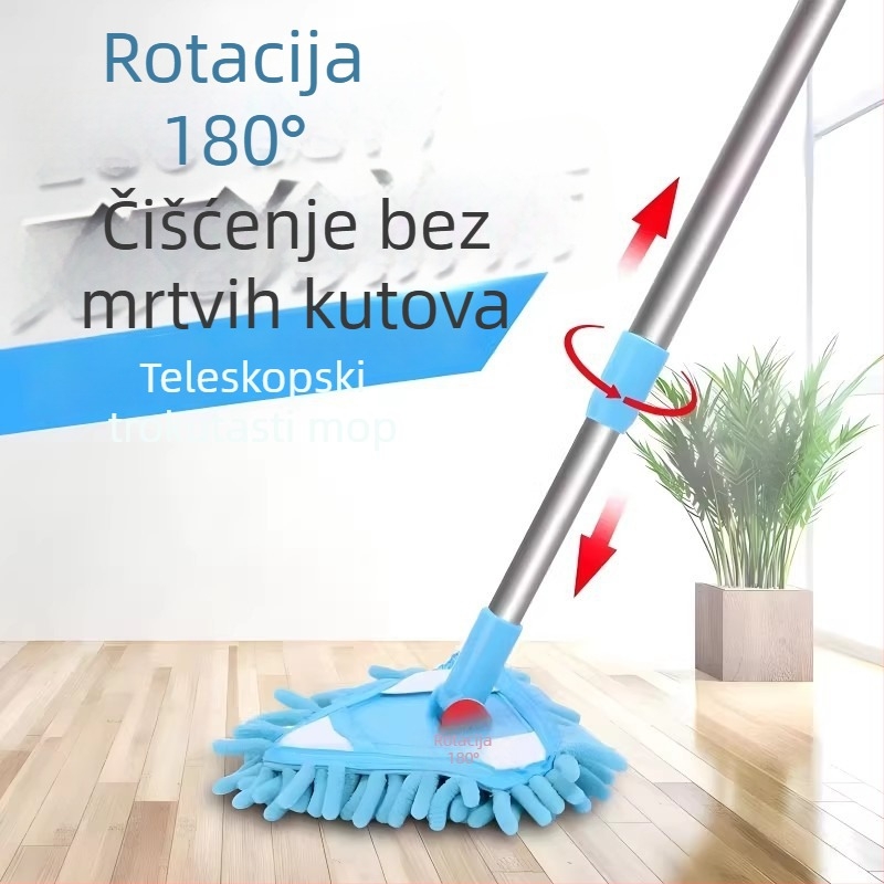 Univerzalni trokutasti mop za čišćenje zidova, plafona, kuhinje i prozora – Chenille mop s nehrđajućim držalom, teleskopka dužina 80–100 cm