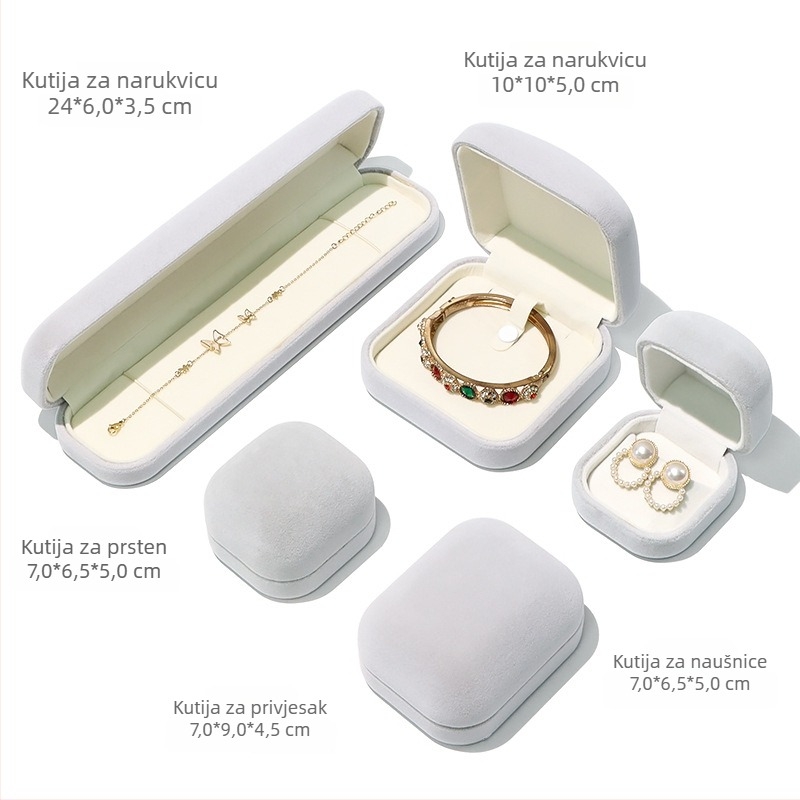 Luksuzna baršunasta kutija za nakit: prstenje, naušnice, privjesak i narukvica — izvrsna prezentacija i poklon pakiranje