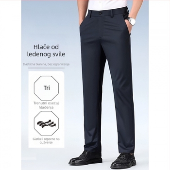 Muške ljetne hlače od ice silk materijala, slim fit, mikroelastične, otporne na nabore, ravnog kroja