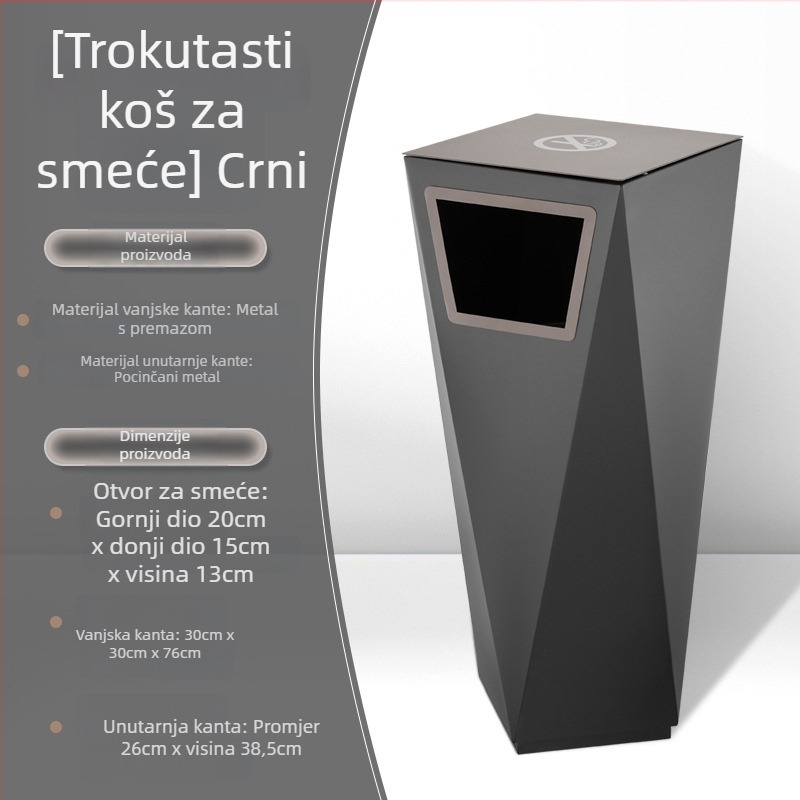 Hotelski podni otpadni koš u predvorju, trokutastog oblika, komercijalne namjene, s pepelnikom za hodnike