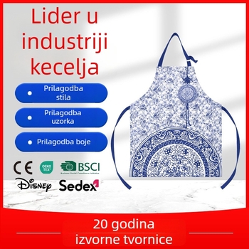Pregača za odrasle, 100% pamuk, vodootporna kuhinjska pregača s prilagodljivim otiskom uzorka, unisex